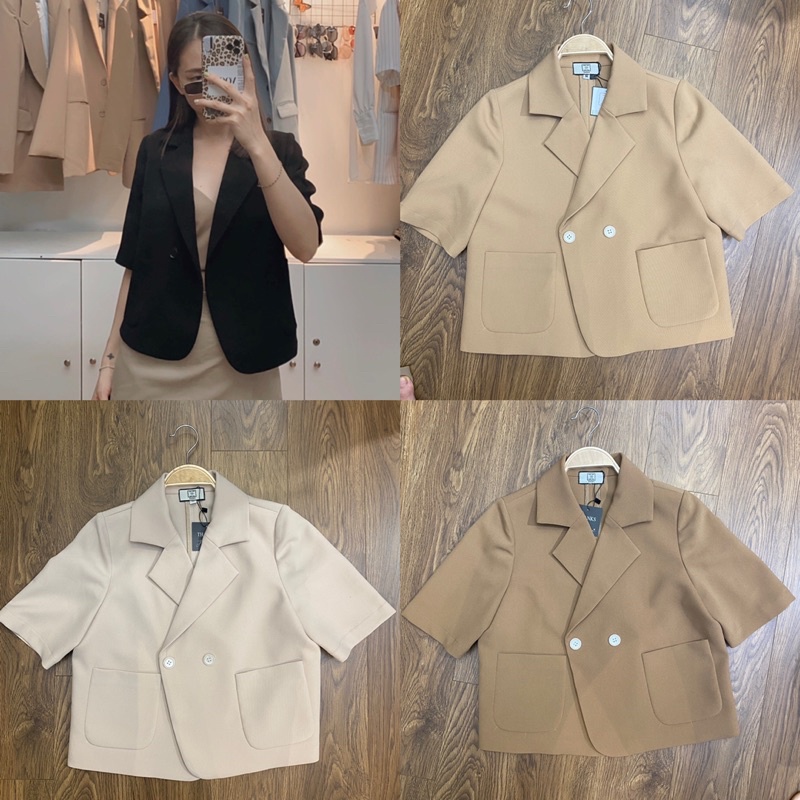 Áo khoác blazer nữ 1 lớp tay ngắn dáng ngắn hàng thiết kế Huien Design form Hàn Quốc thời trang thanh lịch trẻ trung | BigBuy360 - bigbuy360.vn