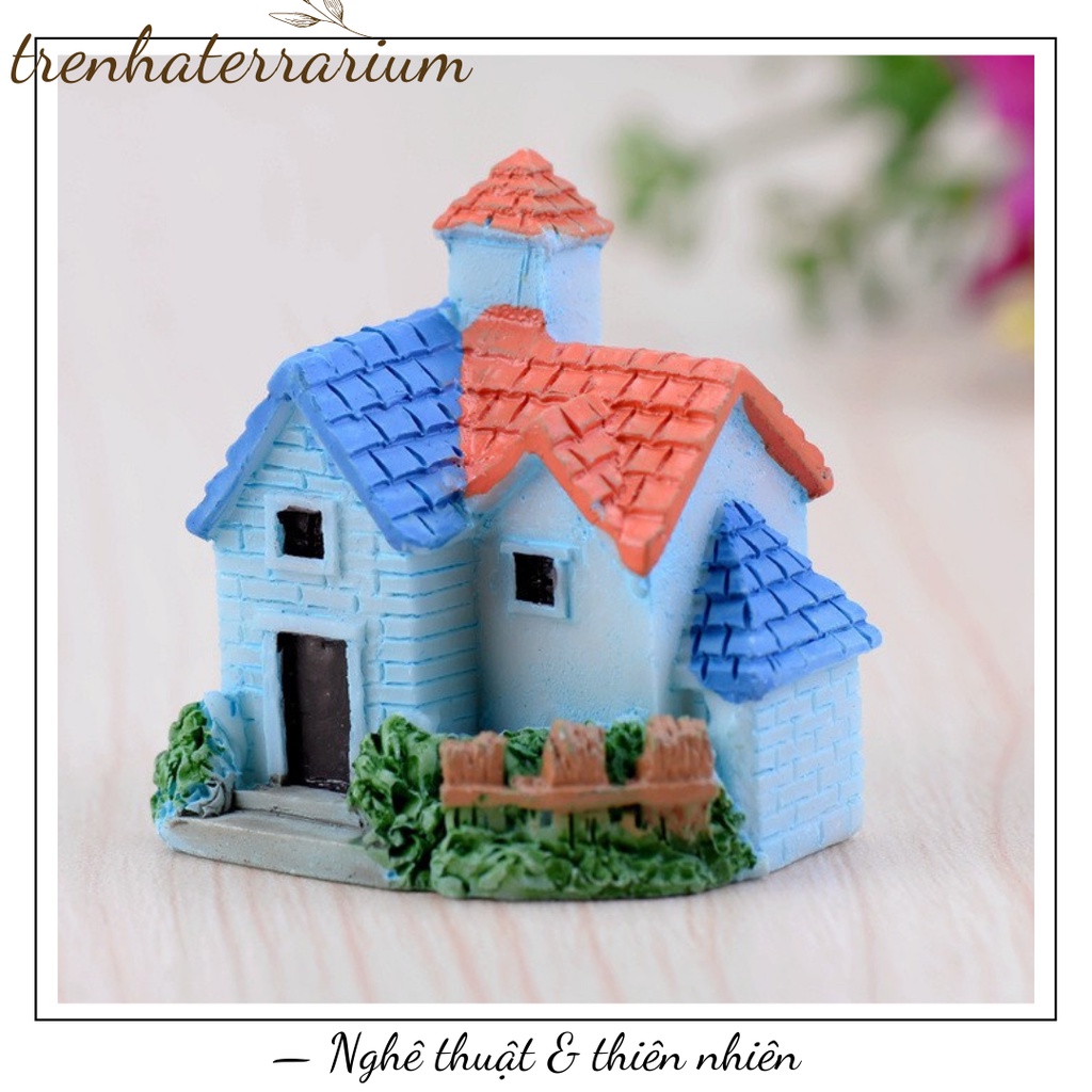 Tiểu cảnh biệt thự đồng quê nhỏ trang trí sen đá, xương rồng, terrarium