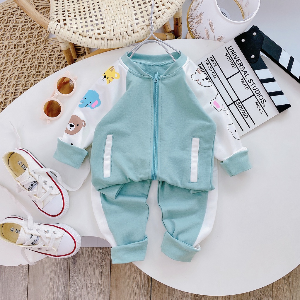 Bộ đồ thu đông dài tay khóa kéo cho bé trai và bé gái từ 8-18kg