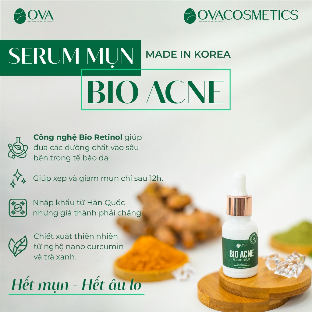 Serum Bio Acne Ova giảm mụn mờ thâm lành tính chiết xuất thiên nhiên 15ml