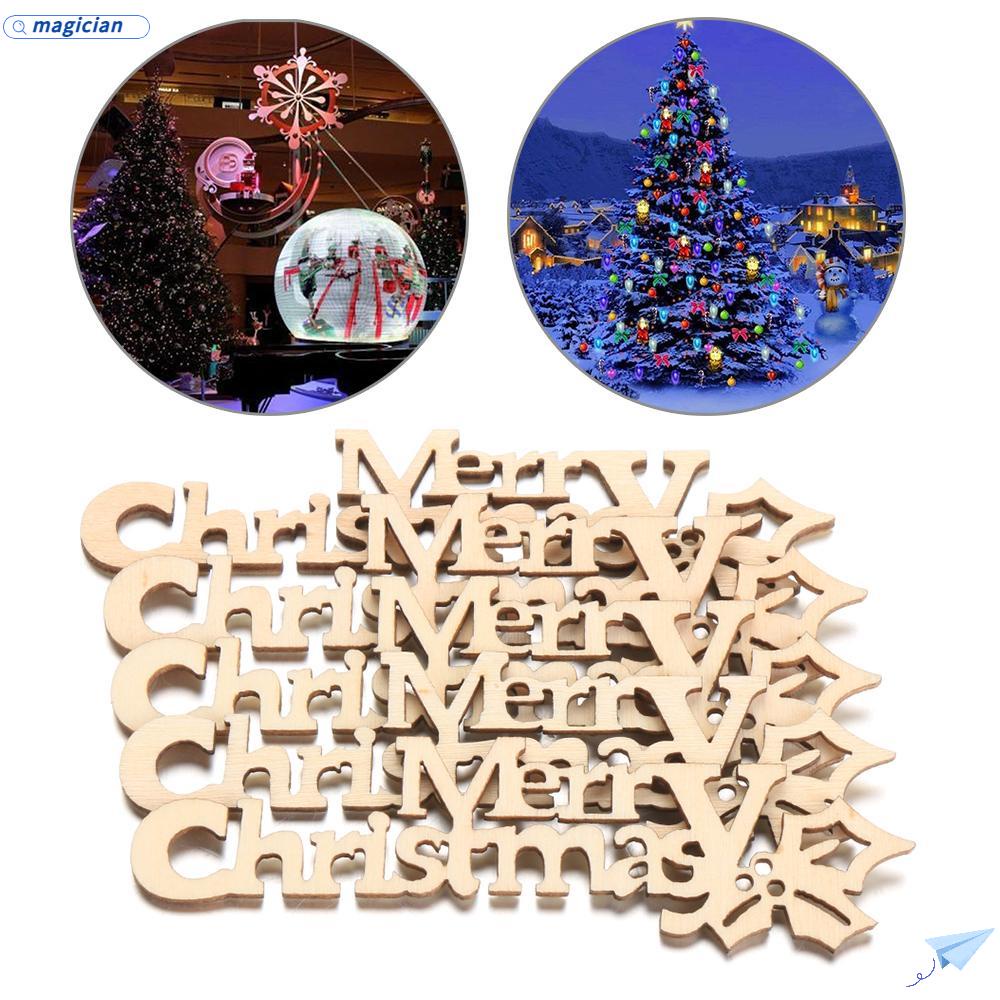 Set 10 Miếng Gỗ Có Chữ Merry Christmas Dùng Để Trang Trí Giáng Sinh Đa Năng Tiện Dụng
