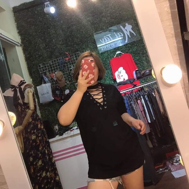 Áo cổ chocker đan dây big size