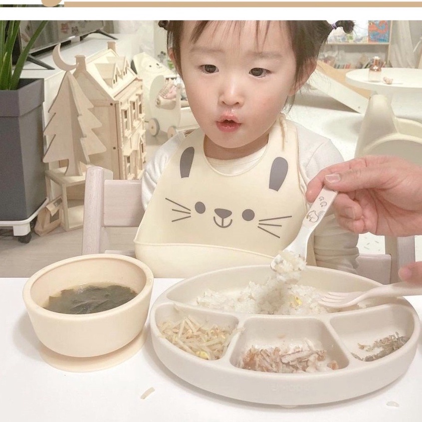 Bát ăn dặm Silicon FOOD BOWL hít sàn chống lật đổ, có nắp chính hãng Bulemama Hàn Quốc ''Bát ăn dặm cho bé''