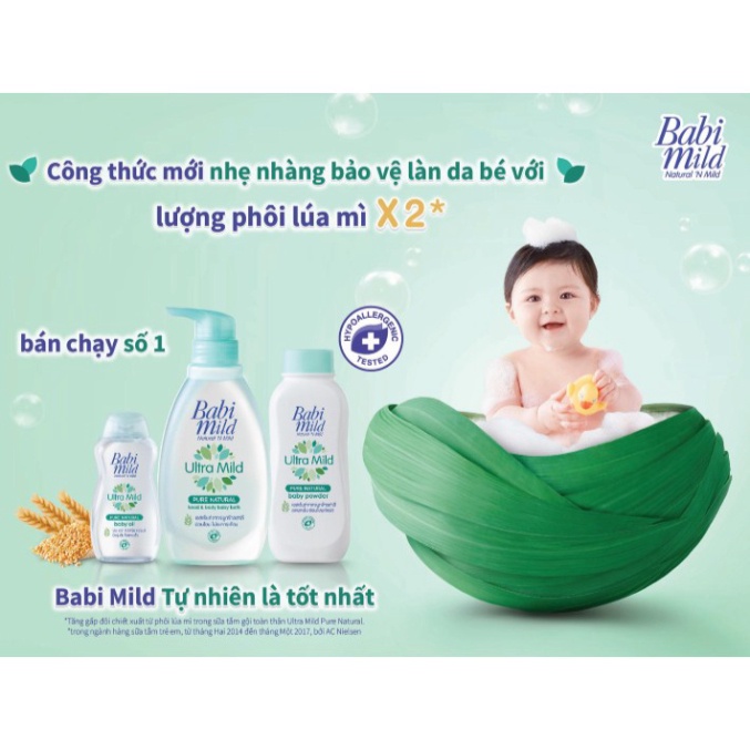 Sữa tắm trẻ em Babi Mild - Pure Natural chai 850ml + Tặng Phấn Thơm Trẻ Em Pure Natural 180g