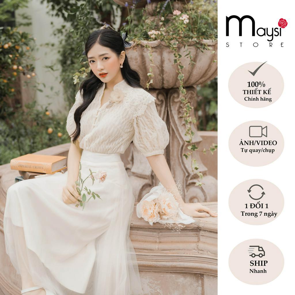 Áo sơ mi ren có lót thêu hoa Maysi