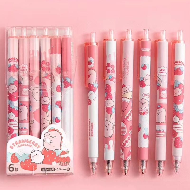 Set 6 Bút Mực Đen Ngòi 0.5Mm Hình Khủng Long Đáng Yêu