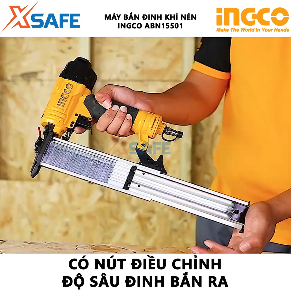 Máy bắn đinh khí nén INGCO ABN15501 - Kích thước đinh 15-50mm, khả năng tải 100pcs, đầu nối loại Nitto