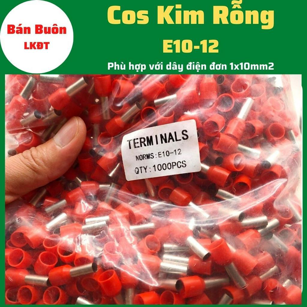 Đầu cos kim rỗng E10-12,  cos kim E10-12, đầu cos kim rỗng dùng cho dây điện 10mm, đầu cos dây điện, cos kim đơn