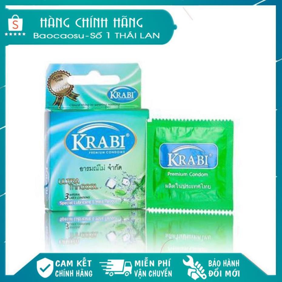 [CHE TÊN SP][SIÊU MỎNG + VỊ BẠC HÀ MÁT LẠNH]  Bao cao su Krabi Siêu mỏng | Hương bạc hà | Ultrathin Cool Krabi