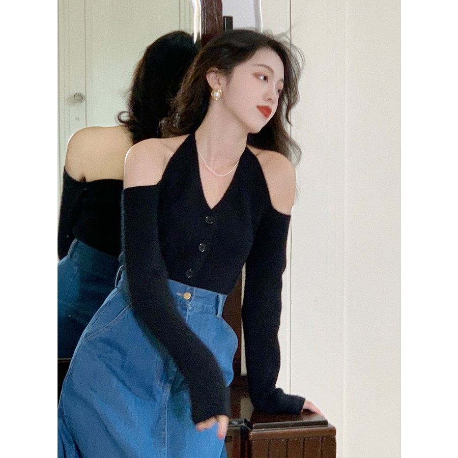 Áo Len Tay Dài Hở Vai Thời Trang Phong Cách Hàn Quốc Dành Cho Nữ
