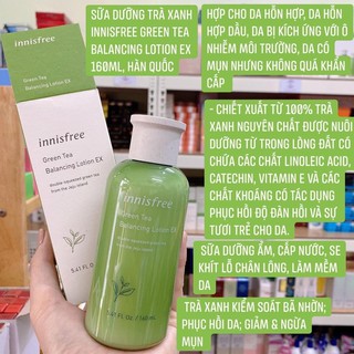 Sữa Dưỡng Trà Xanh Innisfree Green Tea Balancing Lotion EX 160ml (Da Hỗn Hợp)Hàn Quốc