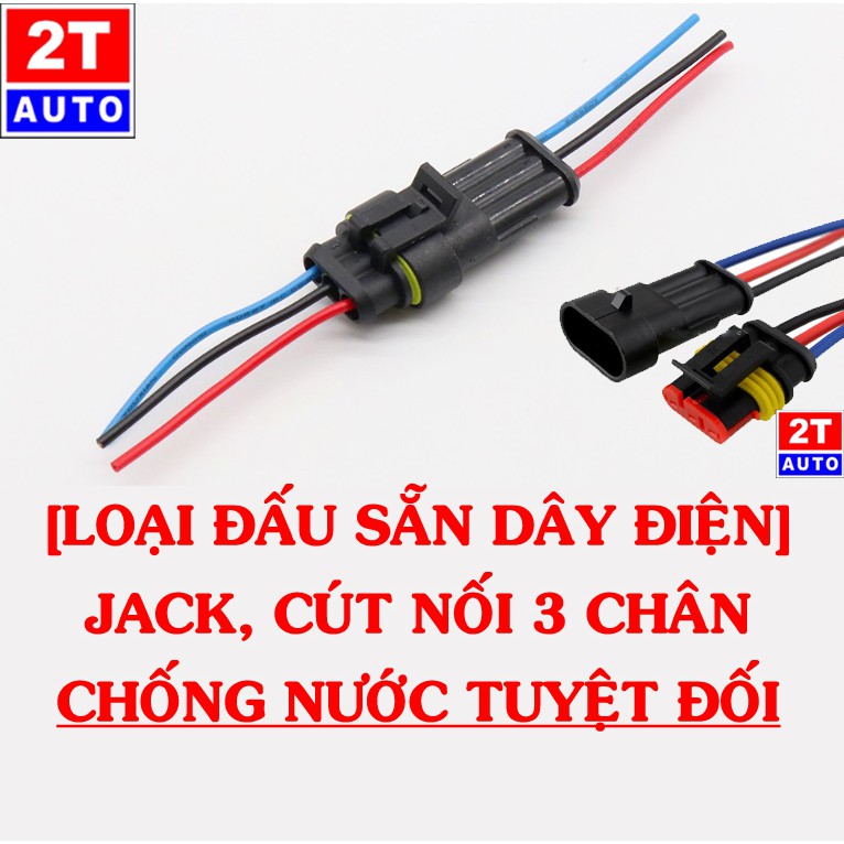 [LOẠI ĐẤU SẴN DÂY] Đầu cút jack giắc nối dây điện 3 chân chống nước dùng cho xe máy xe hơi ô tô  SKU:266-1