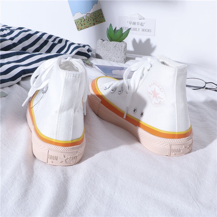 Giày Vải canvas Cổ Cao Màu Xanh Sữa Phong Cách ulzzang Hàn Quốc Mới 2022 Cho Nữ