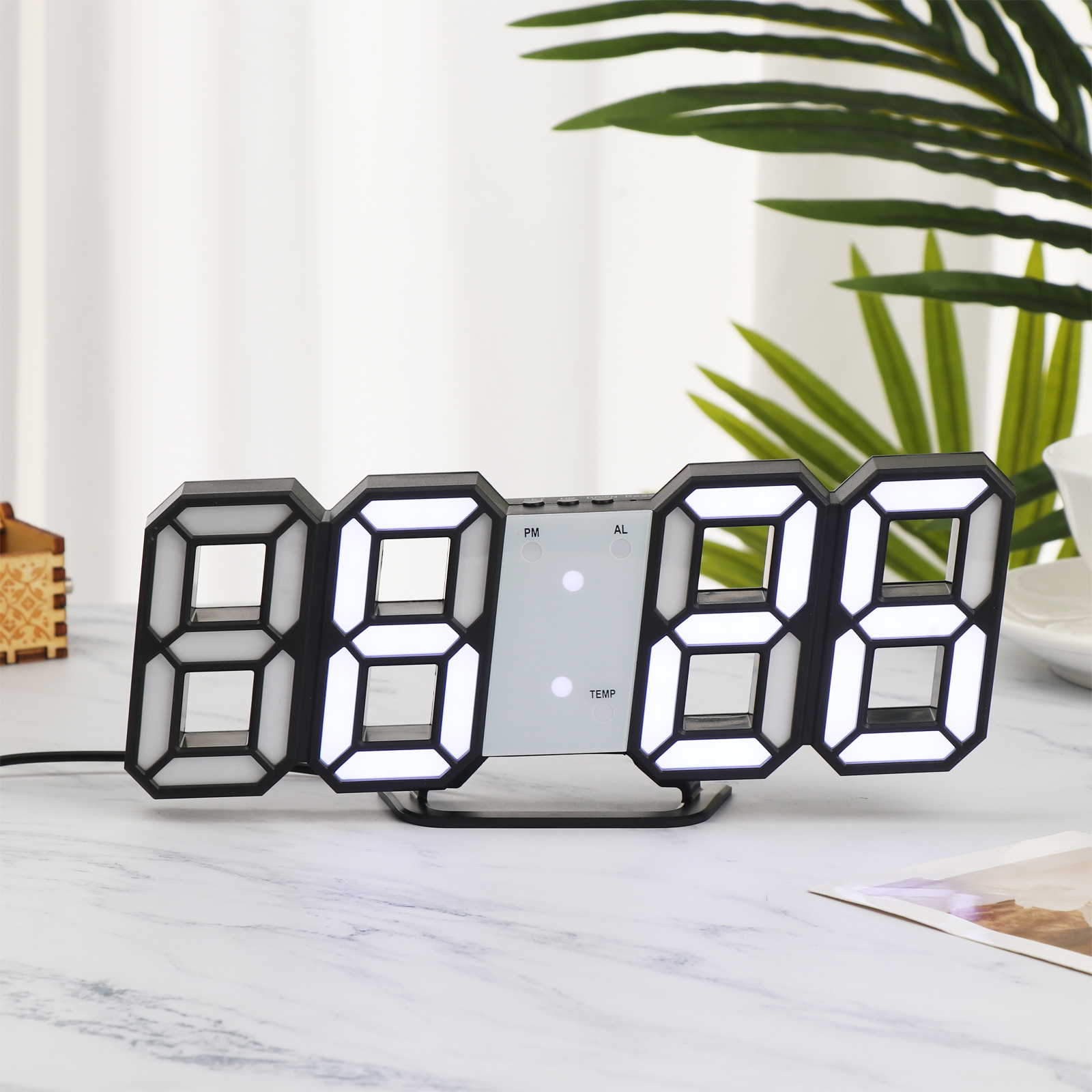 WATTLE USB charging Desktop or Wall-mounted Alarm Clock Date Bedrooms 3D Digital clock Temperature Modern Night Light LED Smart 3 Automatic Brightness Adjustment/Multicolor