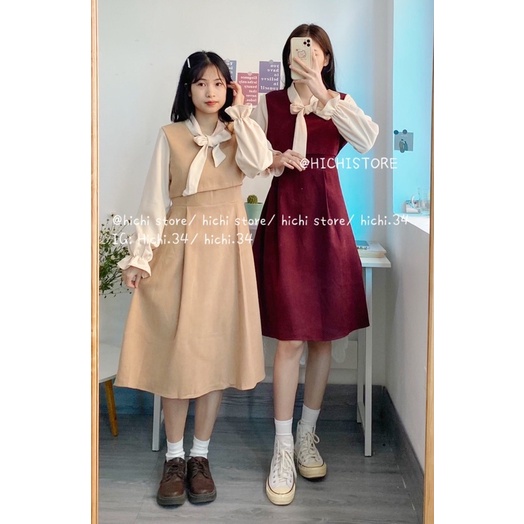 váy dài vintage thu đông ảnh thật video hichi 2 lớp | BigBuy360 - bigbuy360.vn