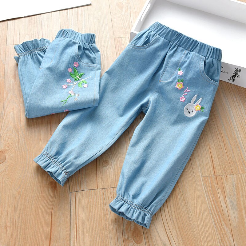 2-6 Tuổi Trẻ em gái Quần dài Thời trang mùa thu Denim Cotton Quần dài Phim hoạt hình Thỏ Mùa xuân Quần áo đáy