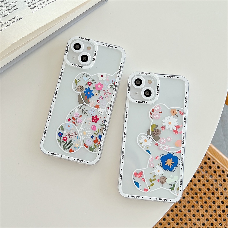 Ốp Điện Thoại Tpu Dẻo In Hình Gấu Hạnh Phúc Và Hoa Cho iPhone 14 13 12 11 pro max X XS XR 7 / 8 Plus