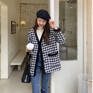 (Hàng dày Đẹp)3.Ảnh thật 5 hình cuối-HC84.Áo khoác Tweed houndstooth  thu đông Hàn Quốc