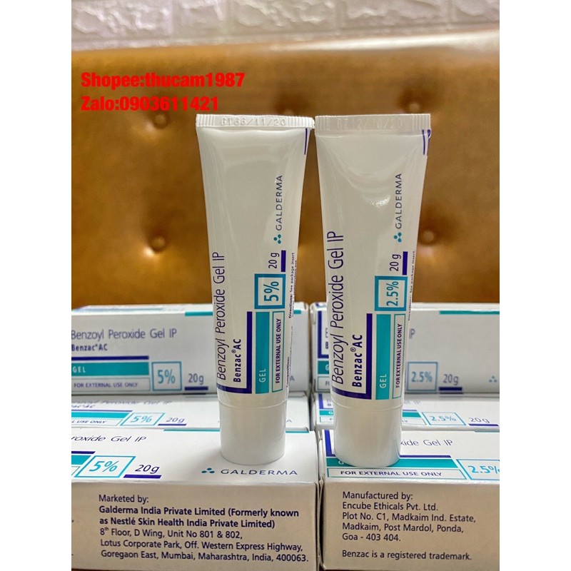 Gel Benzoyl Peroxide 2.5% &amp; 5% loại bỏ mụn,mụn viên,mụn bọc,sưng mụn,mụn đầu đen 20ml.