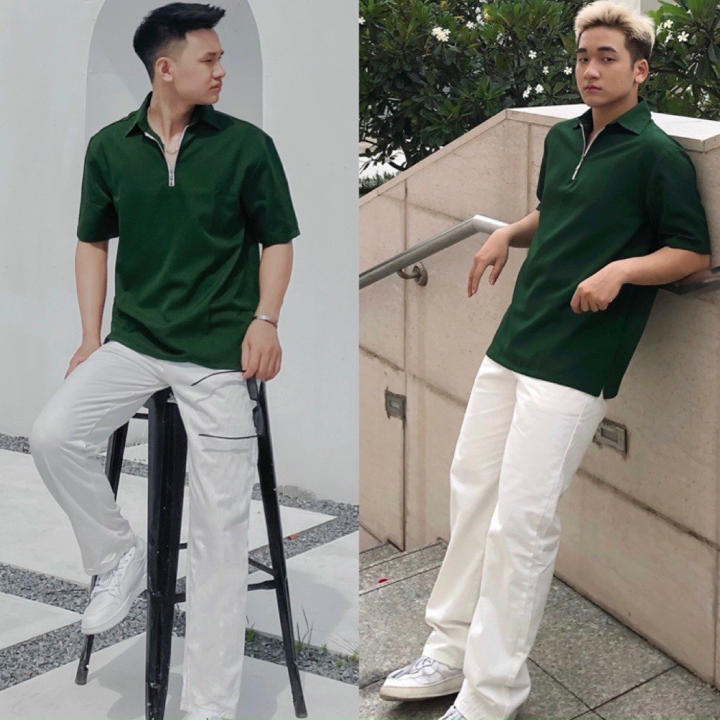 Áo polo cổ khóa kéo màu xanh hot hit