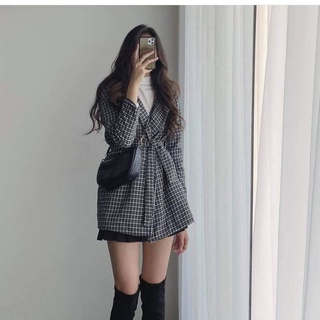 Áo khoác dạ 2 lớp dày dặn có đai thắt eo