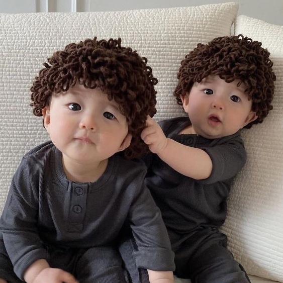Mũ tóc giả cho bé style Hàn Quốc, mũ len xoăn trẻ em 1-3 tuổi