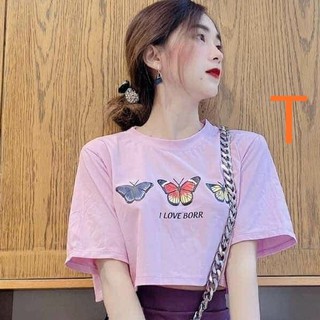Áo crotop 3 con bướm xám cam trắng I Love BORR