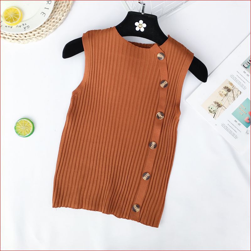 Áo croptop len cổ tròn không tay thời trang | BigBuy360 - bigbuy360.vn