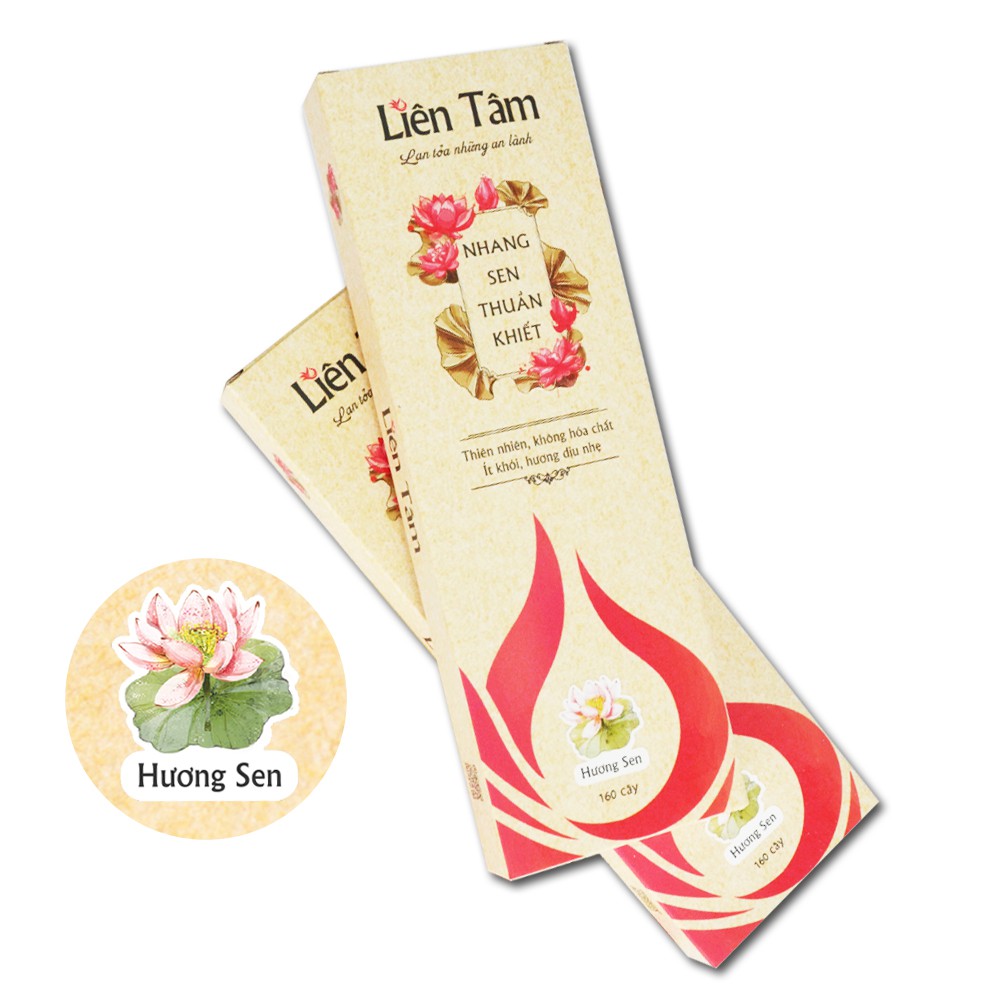 Nhang Sen Thuần Khiết Liên Tâm - 20.5cm - Hộp 160 cây - Nhang sạch 100% thiên nhiên