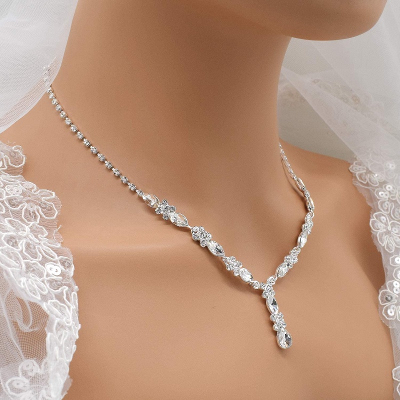 Bộ Vòng cổ + Bông Tai Pha Lê Đơn Giản Thời Trang Phù Dâu/Tiệc Cưới