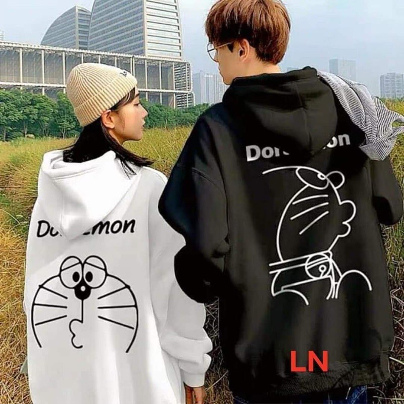 Áo đôi hoodie hoạt hình to nhỏ in lưng LN12