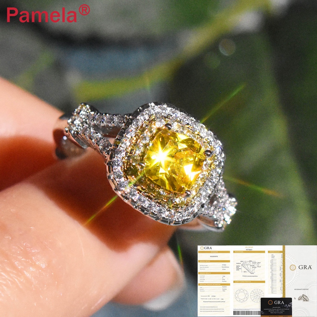 Nhẫn Đeo Tay Pt950 Platinum Hình Vuông Đính Kim Cương Giả Màu Vàng Có Thể Điều Chỉnh