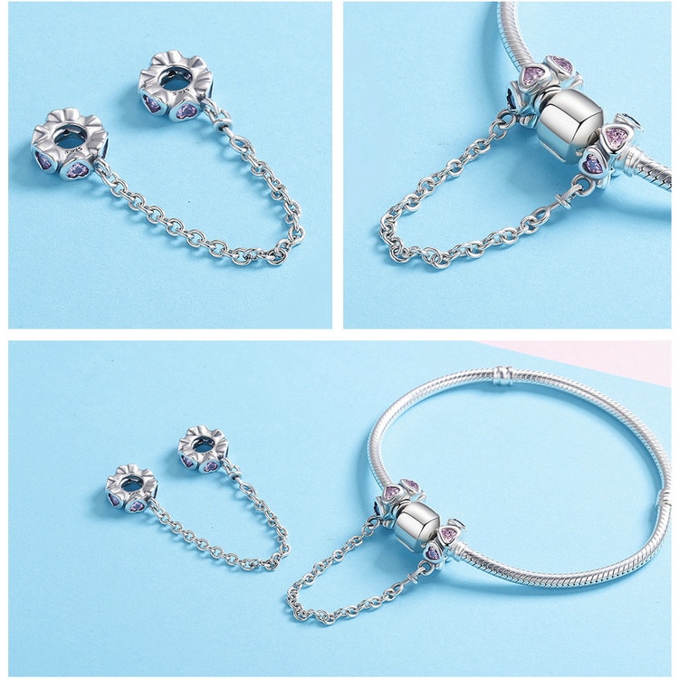Bamoer Mặt Trang Sức Hình Trái Tim Màu Hồng Bằng Bạc Sterling 100% 925 DIY