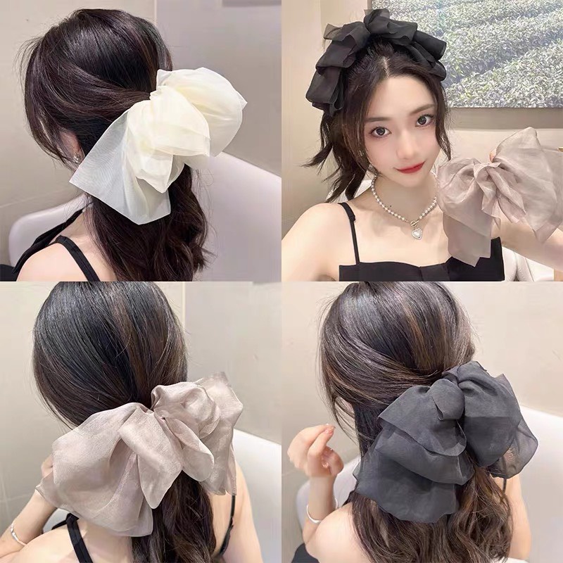 Kẹp tóc nơ voan bản to cài tóc Kẹp tóc nữ bánh bèo voan mềm rủ xinh xắn