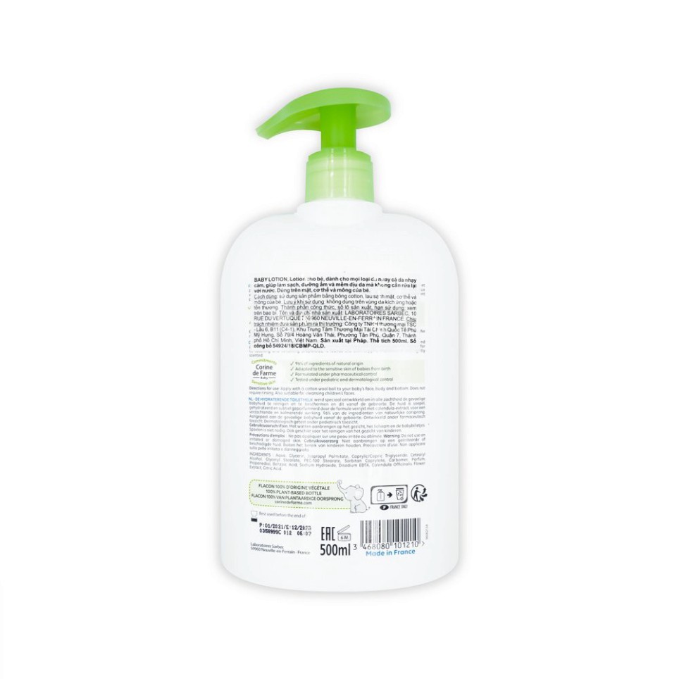 [CHÍNH HÃNG] Corine De Farme sữa dưỡng da cho bé Baby Lotion 500ml