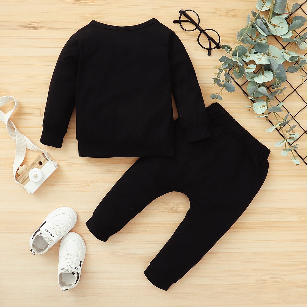 Bộ Trang Phục 2 Mảnh Áo Thun Tay Dài In Chữ + Quần Dài Thể Thao Cho Bé Trai