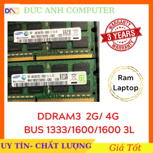 RAM Laptop  ⚡ Bảo Hành 3 Năm ⚡ RAM Laptop DDR3 2G/ 4G Bus 1333/ 1600/1600 3L    Mới  Bảo Hành 3 Năm- Siêu Chất Lượng