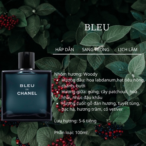 Nước hoa nam cao cấp Bleu EDP - Mùi hương tươi mát năng động- Chisman