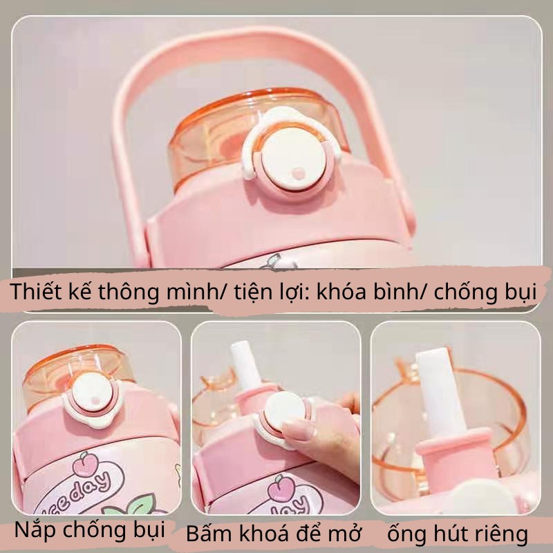 [ Có dây đeo, ống hút, sticker] Bình nước giữ nhiệt cute có sticker và ống hút - Bình giữ nhiệt 80ml cho bé inox 304 xịn