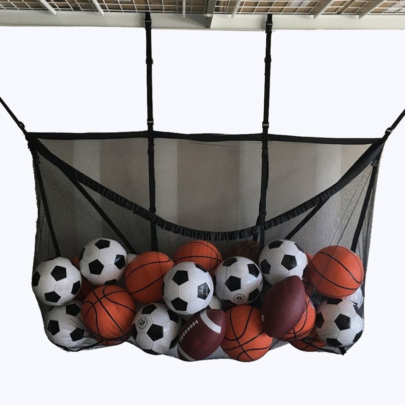 Túi Lưới Nylon Màu Đen Có Móc Sức Chứa Lớn Đựng Đồ Chơi Đi Biển / Mua Sắm / Đồ Chơi Ngoài Trời