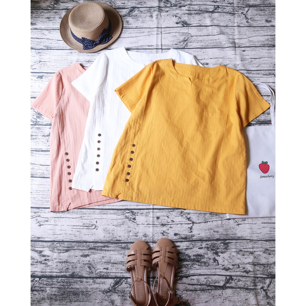 ÁO MORI CỔ V ĐÍNH NÚT GỖ