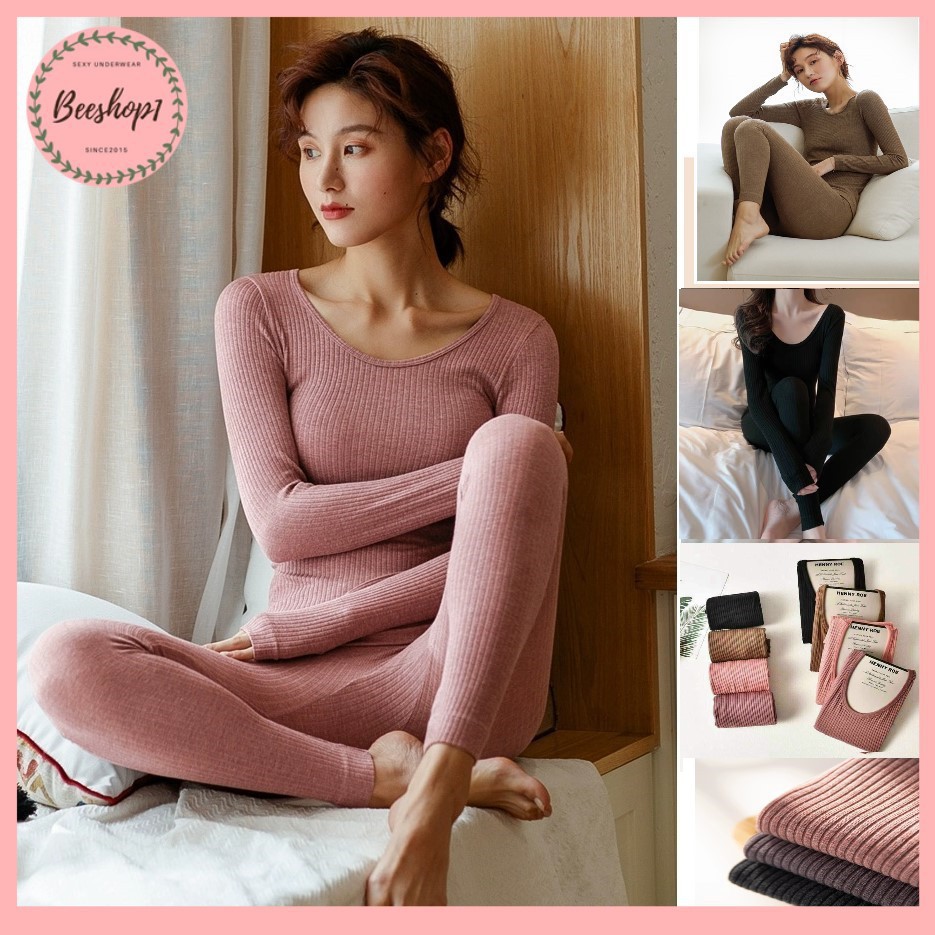 Bộ len tăm giữ nhiệt, áo len nữ, bộ quần áo thu đông nữ,bộ ngủ dài tay HENNY ROE BLT140