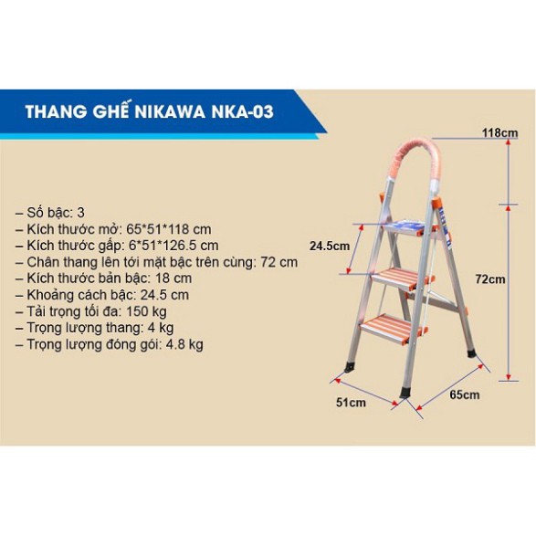 Thang nhôm ghế 3 bậc ✅ Nikawa✅  Nhật Bản NKA-03