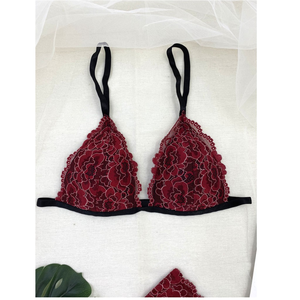 👙Bra thiết kế👙 Bộ đồ lót nữ đỏ họa tiết có mút mỏng hàng thiết kế cao cấp | BigBuy360 - bigbuy360.vn