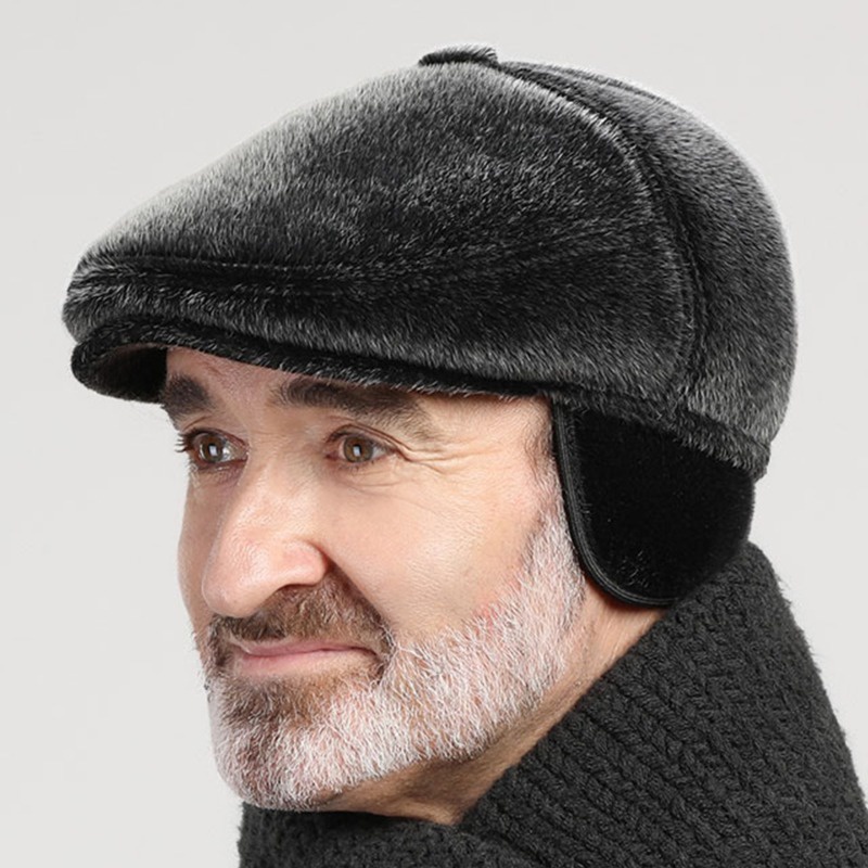 [QLQL] Mũ Beret Lông Giả Che Tai Giữ Ấm Mùa Đông Dành Cho Người Lớn Tuổi