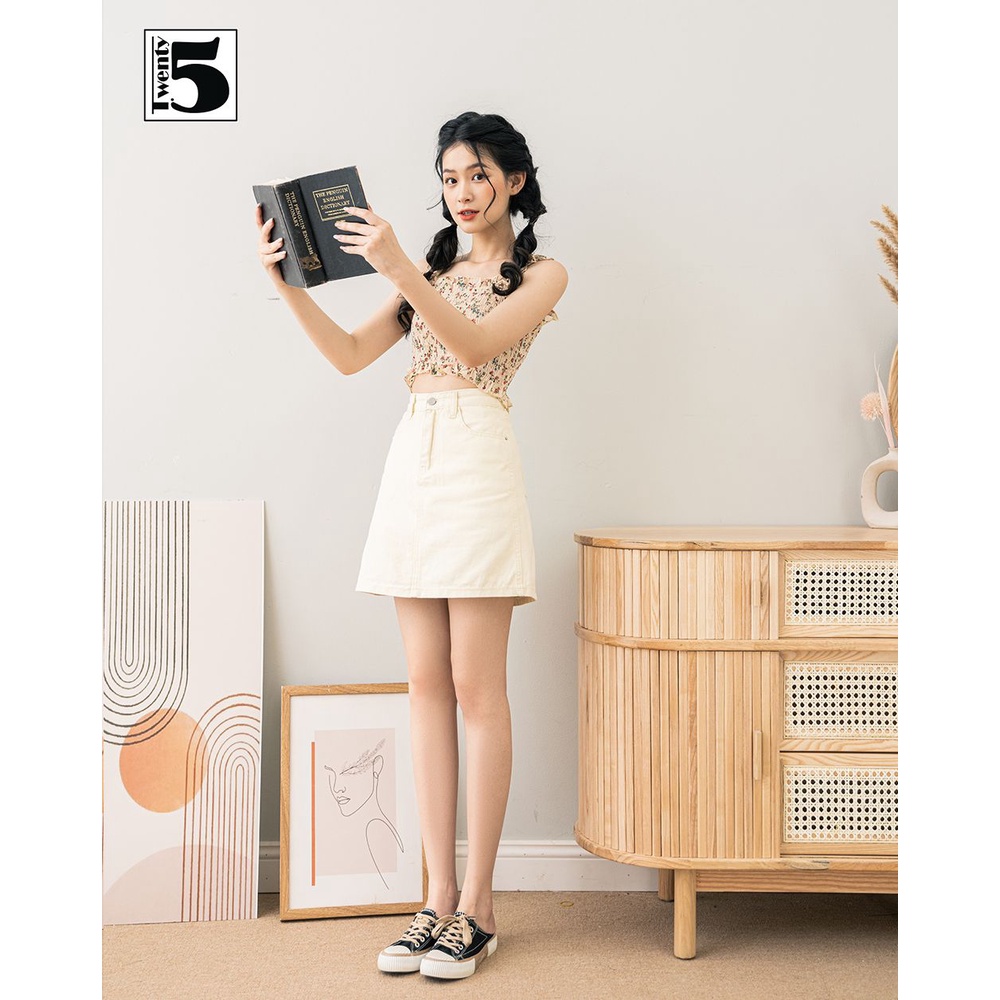 Chân váy chữ A kaki jeans dáng ngắn trơn màu Twentyfive 4123
