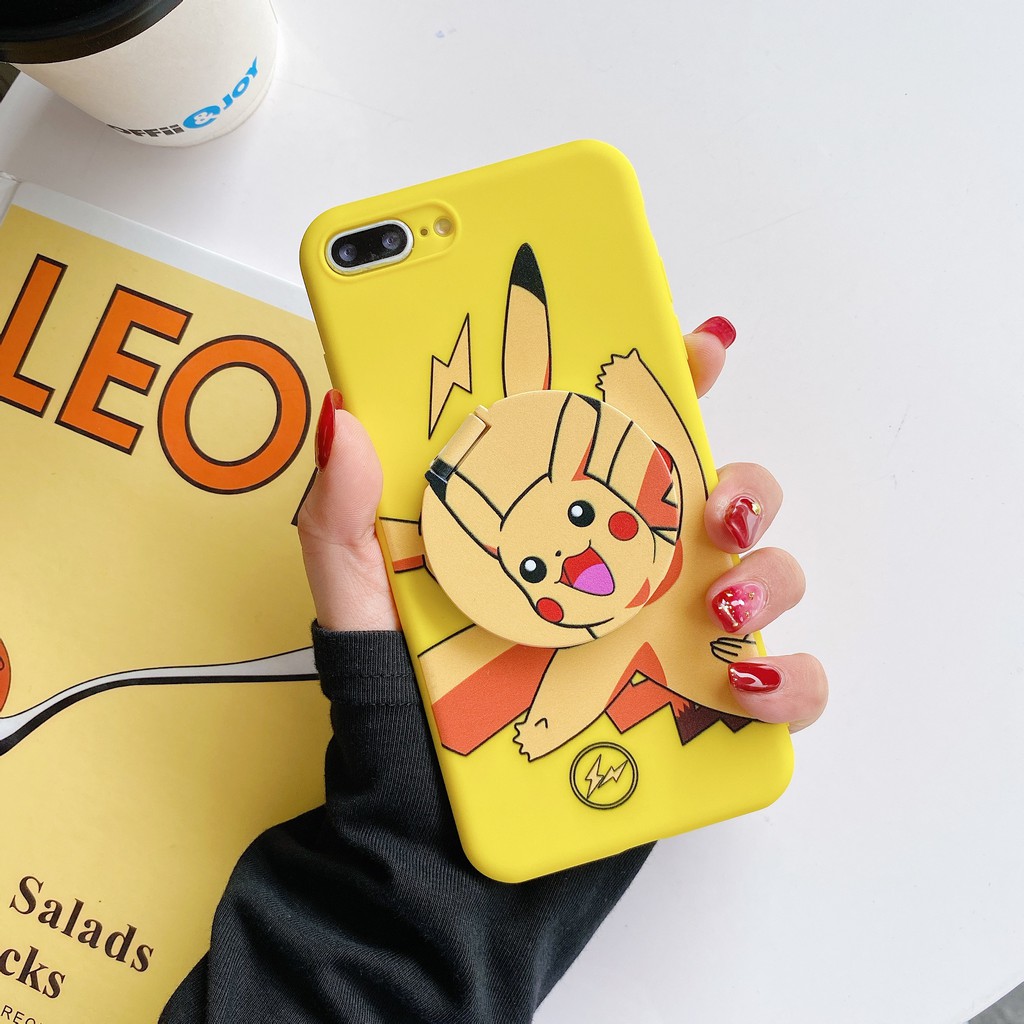 Ốp lưng OPPO A91 A83 A71 A57 A39 A37 A37F F5 F1S Reno 3 Realme 7 7i C17 C15 C11 2020 Cartoon Cute Doraemon and Pika Soft Case Cover+Mirror Holder