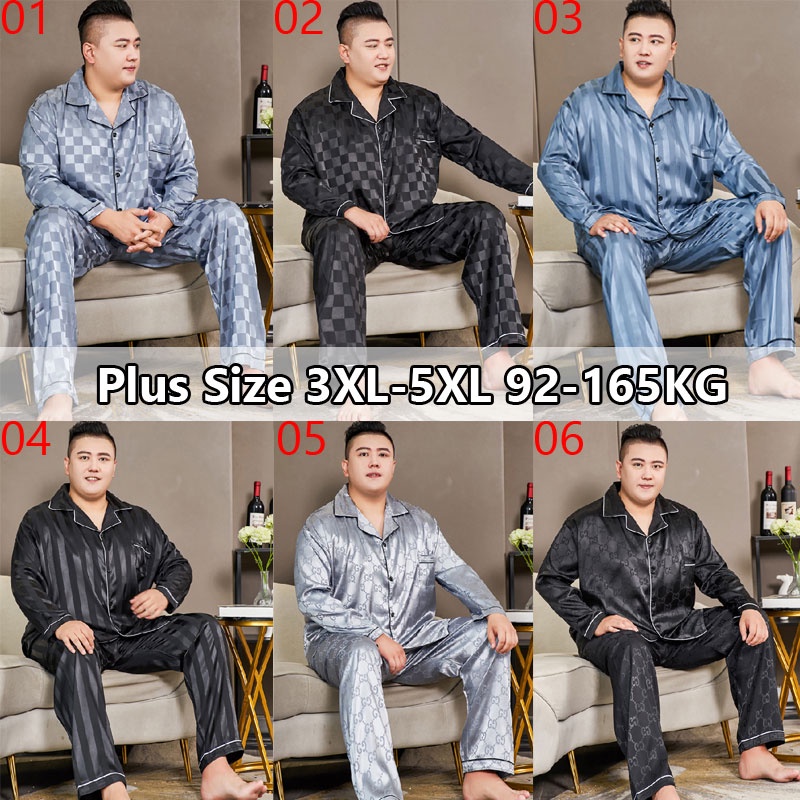 Bộ Đồ Ngủ Dài Tay Bằng Lụa Satin Plus Size 3XL-5XL Thời Trang Hàn Quốc Cho Nam