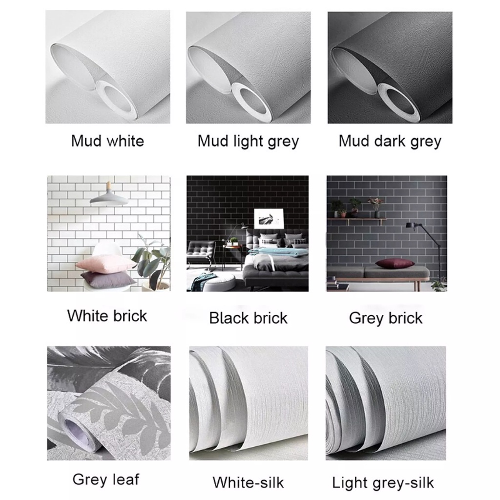 Giấy Dán Tường Pvc Màu Trơn Chống Thấm Nước Đa Năng Chất Lượng Cao 100cm X 60cm
