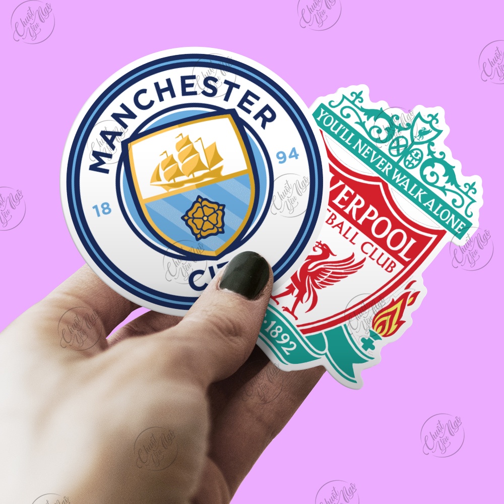 Combo 9 sticker logo decal các clb bóng đá chelsea manchester fcb liverpool chất liệu chống nước 5 lớp cao cấp